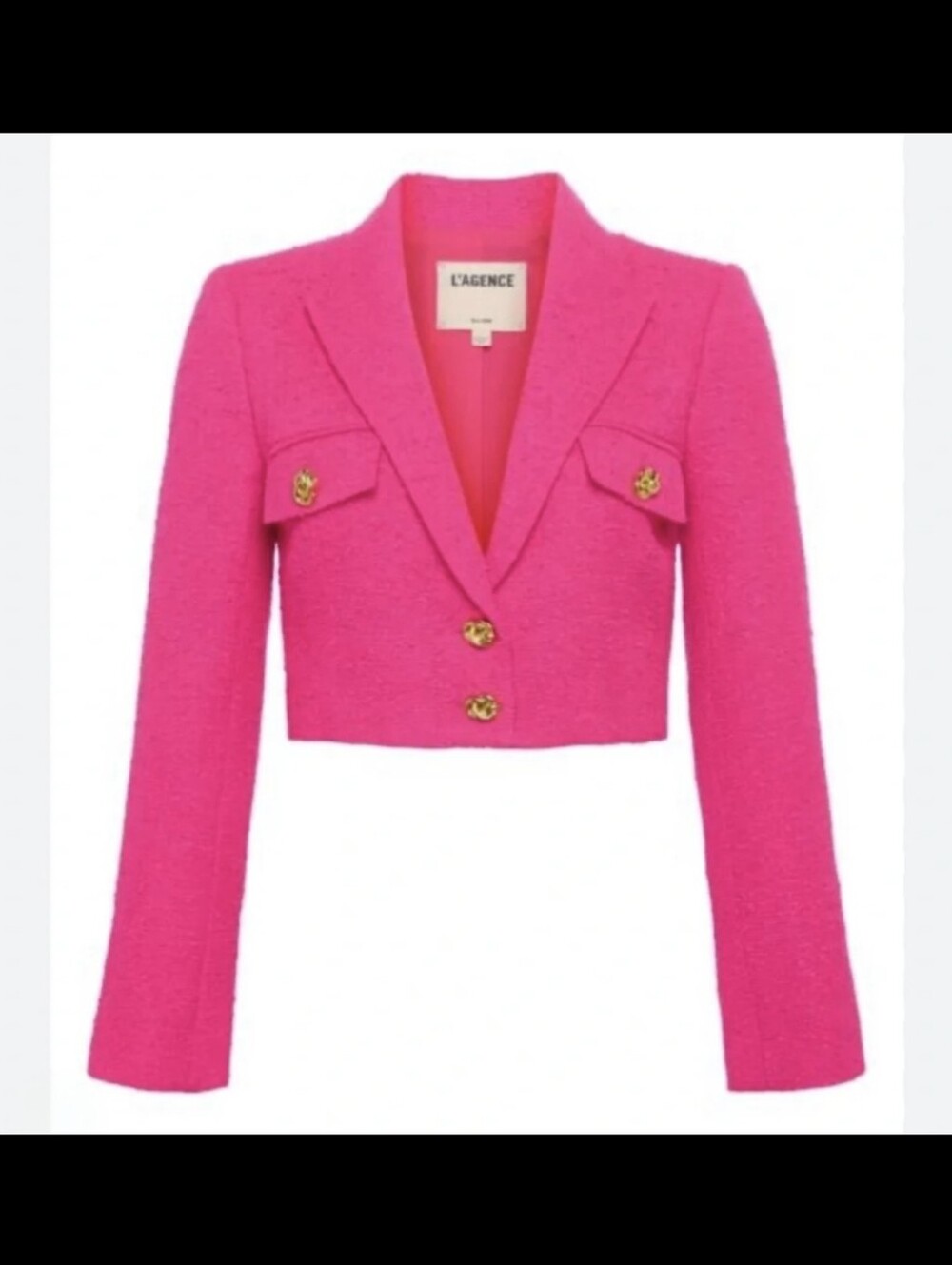 L'AGENCE Maura Cropped Tweed Jacket Pink Glo Gold Buttons Bouclé Blazer Sz 4 New